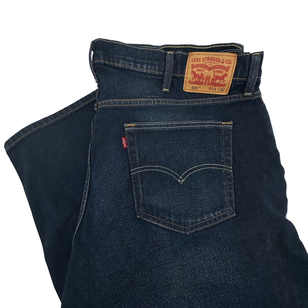 Levis 559 Relaxed Straight Jeans Mens 44x32 Dark Wash Indigo Denim 00559-0485